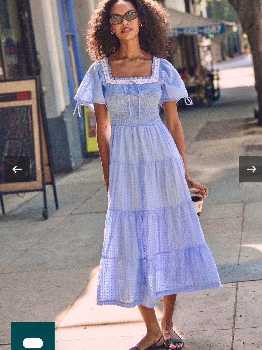 Eileen West Square Neck Tiered Midi Dress in Light Blue